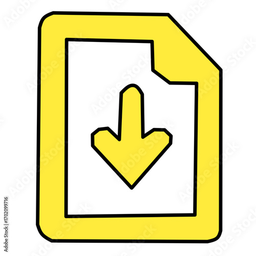Yellow Download Document Icon - File Arrow Down Symbol