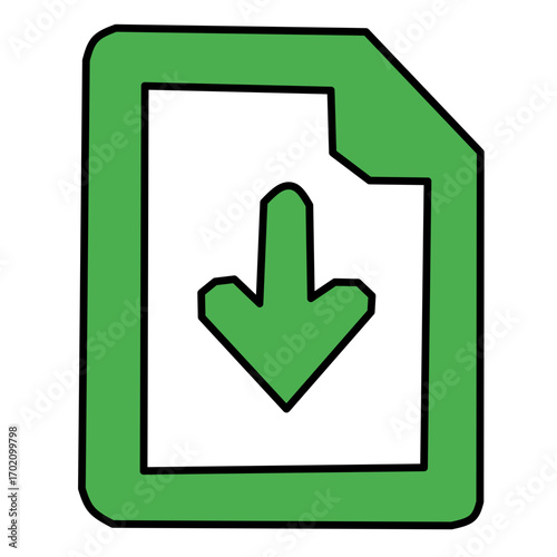 Green Download Document Icon - File Arrow Down Symbol