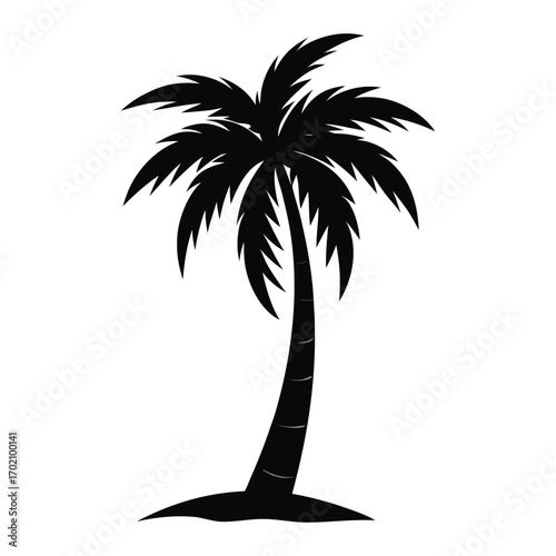Simple black silhouette of a palm tree on a white background