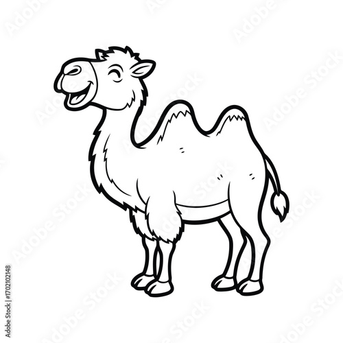 Smiling dromedary camel cartoon character outline standing desert animal vector