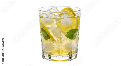 Wallpaper Mural Refreshing Lemonade Drink with Ice Cubes and Mint Leaves in Glass. Torontodigital.ca