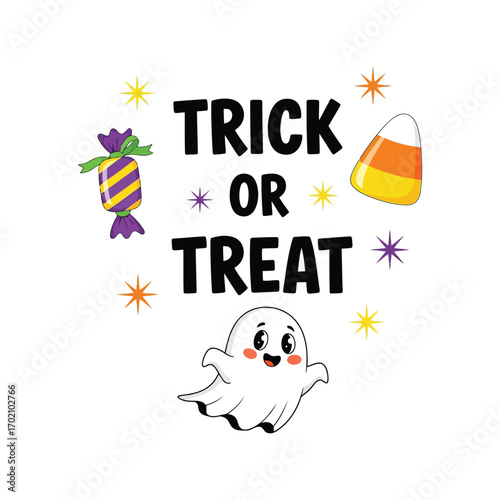 Cute halloween trick or treat ghost candy corn cartoon design vector