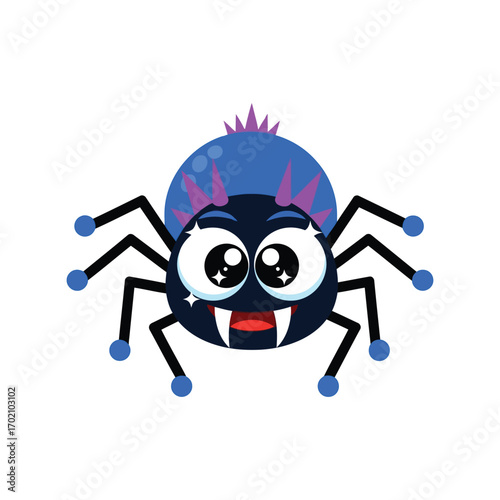 Cute cartoon spider character halloween kids adorable friendly insect fun design vector