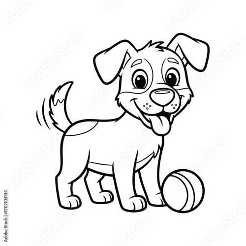 Joyful cartoon puppy playing with ball adorable line art animal vector vector