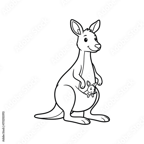 Cute kangaroo with joey in pouch line drawing vector illustration animal art vector