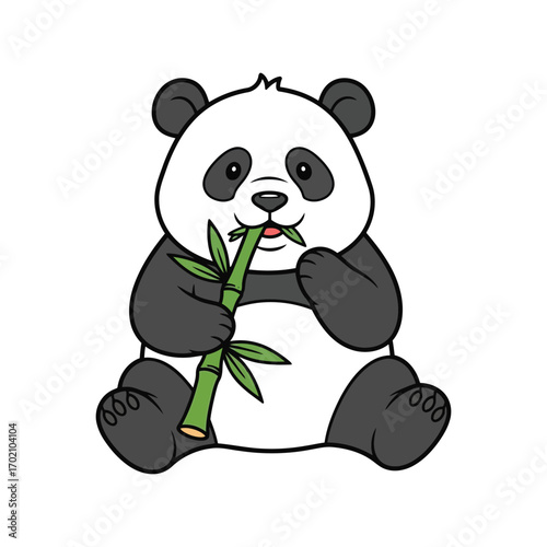 Cute cartoon panda eating bamboo forest animal adorable illustration vector