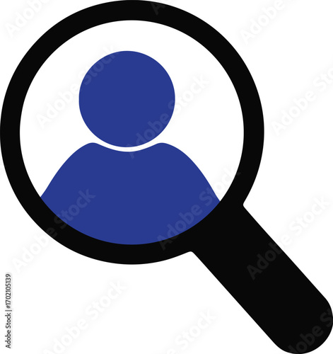 Search for Identity: A stylized illustration capturing the essence of an investigation, with a magnifying glass focused on a human figure to portray the concept of people, research, or information. 