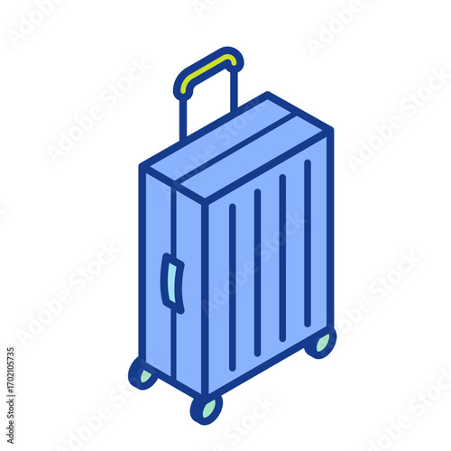 Isometric illustration of a blue suitcase. Travel carry-on bag.