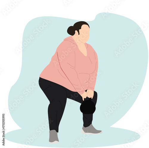 woman exercising kettlebell. Woman doing Kettlebell push up exercise. 