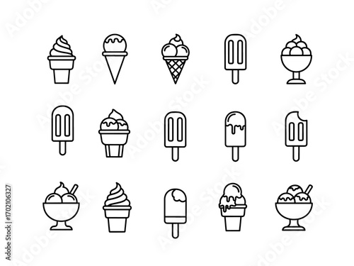 Ice cream cone and popsicle icons set frozen dessert