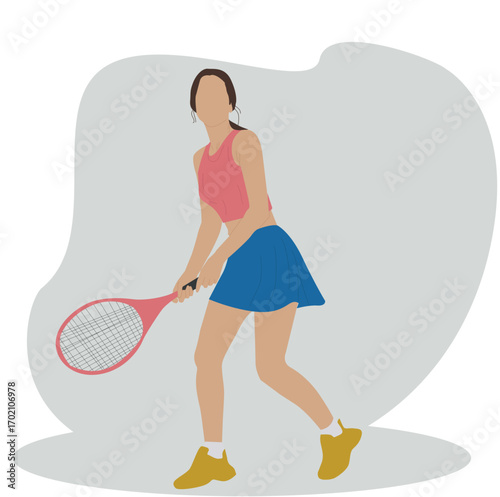 Woman big tennis player vector flat illustration.woman playing tennis