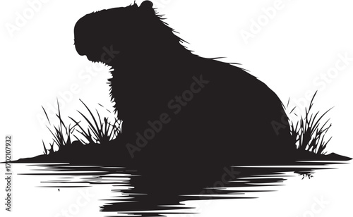 Capybara silhouette illustration near water edge