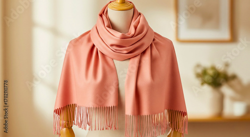 Peach Pashmina Scarf, isolated on transparent background
