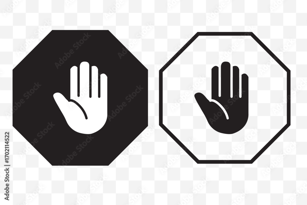 Obraz premium Stop, do not cross, ban, forbidden and alert icon set road safety sign board symbols in red and white color. Stop sign red color isolated. Vector stop hand sign vector illustration.