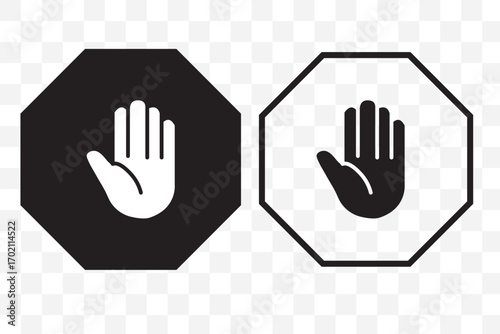Stop, do not cross, ban, forbidden and alert icon set road safety sign board symbols in red and white color. Stop sign red color isolated. Vector stop hand sign vector illustration.