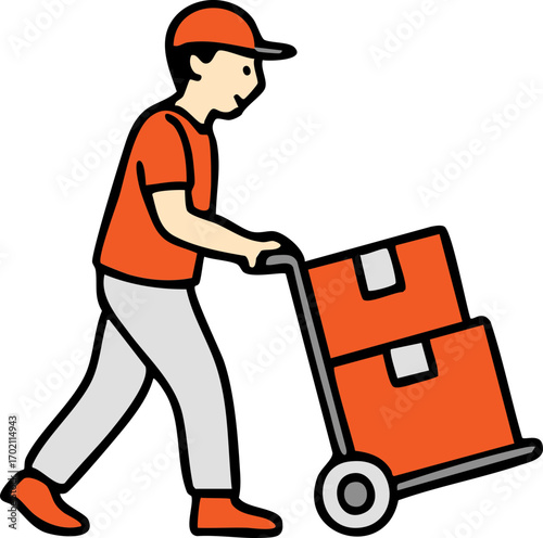 illustration of delivery workers in uniform handling package