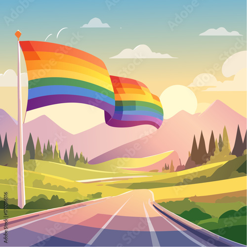 Drapeau LGBT en pleine nature, militantisme, diversité, liberté