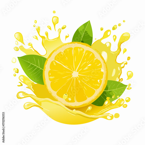 Fraîcheur citron, citron tranché, projection de jus de citron, fond blanc