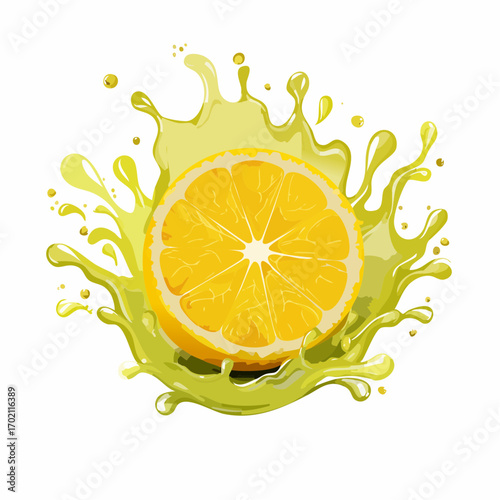 Fraîcheur citron, citron tranché, projection de jus de citron, fond blanc