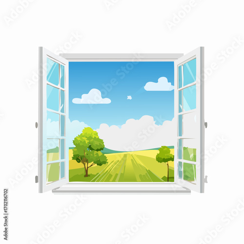 Fenêtre ouverte sur la nature, fond blanc