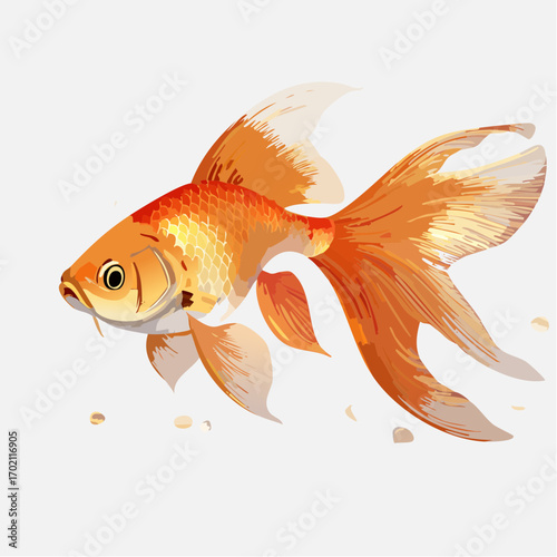 Poisson rouge, orangé, fond blanc