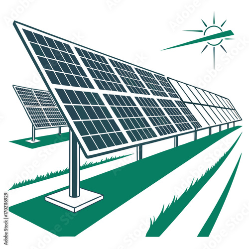 Modern solar panel array capturing sunlight on a clear day for renewable energy generation