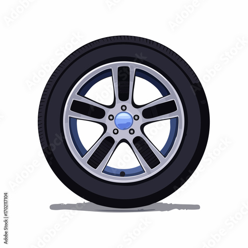 Roue de voiture entière vue de profil, pneu, jante, arrière plan blanc