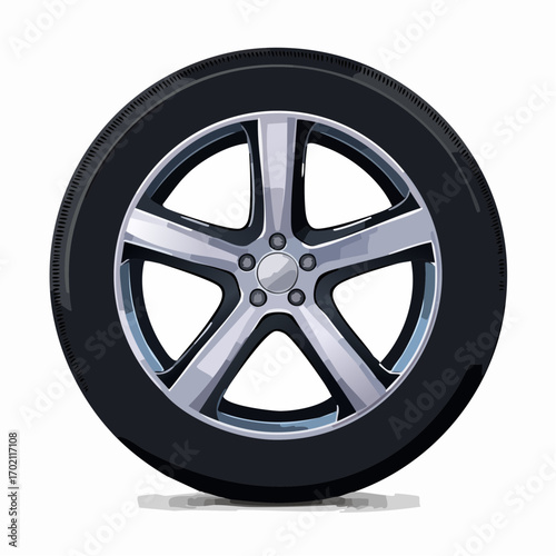 Roue de voiture entière vue de profil, pneu, jante, arrière plan blanc