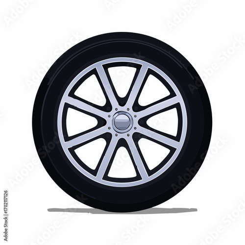 Roue de voiture entière vue de profil, pneu, jante, arrière plan blanc