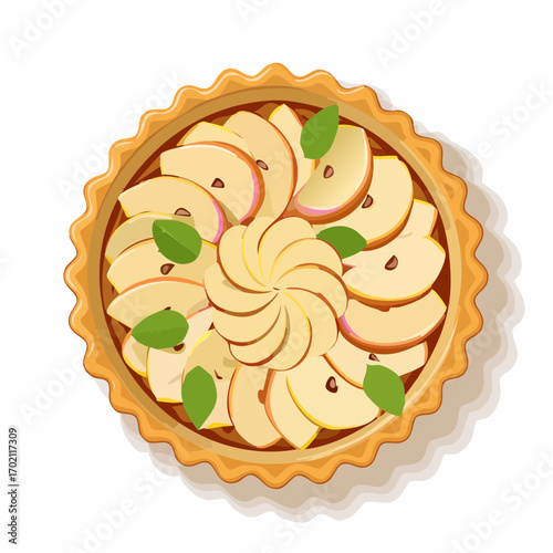 Tarte aux pommes rustique, vue du dessus, délicieux, fond blanc