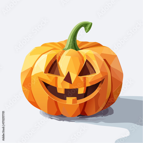 Jolie citrouille souriante, visage sculpté,  arrière plan blanc, Halloween 