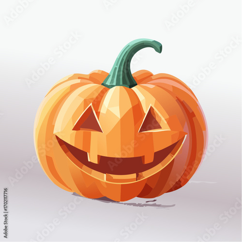 Jolie citrouille souriante, visage sculpté,  arrière plan blanc, Halloween 