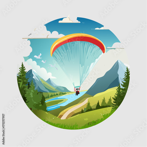 Parachutiste, nature , vallée, montagne, ciel bleu, sports extrême