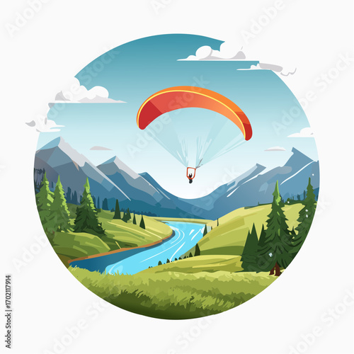 Parachutiste, nature , vallée, montagne, ciel bleu, sports extrême