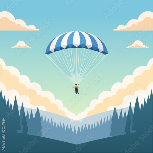 Parachutiste, nature , vallée, montagne, ciel bleu, sports extrême