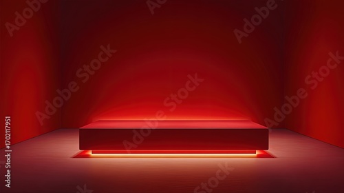 Red Illuminated Platform In Empty Room