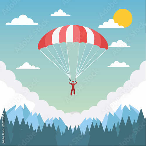 Parachutiste, nature , vallée, montagne, ciel bleu, sports extrême