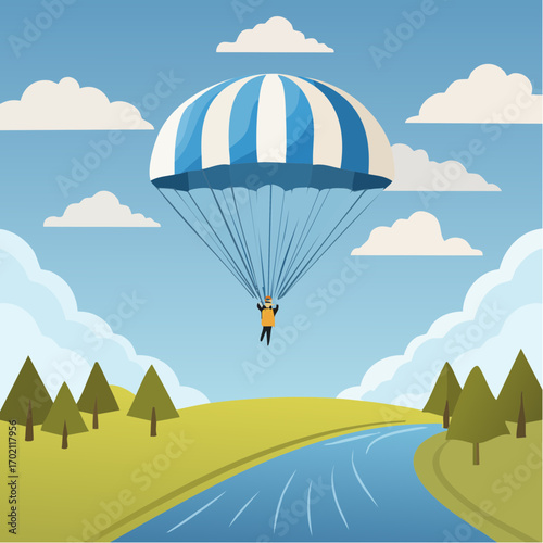 Parachutiste, nature , vallée, montagne, ciel bleu, sports extrême