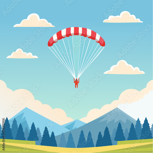 Parachutiste, nature , vallée, montagne, ciel bleu, sports extrême