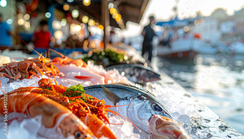 Fresh seafood display at market