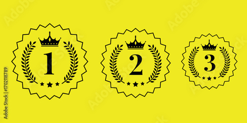 medal set with 1st 2nd 3rd place award ribbons, winner badge and championship prize vector design