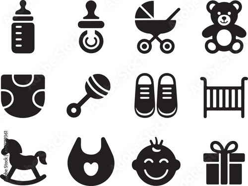 Adorable baby icons for nursery decoration projects