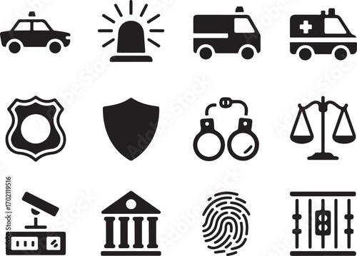Law enforcement icons justice and emergency help