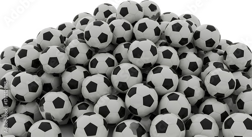 Pile of Soccer Balls: Black and White Sport Equipment.