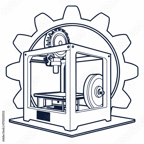 Innovative 3D printing technology with industrial gear background for modern manufacturing solutions