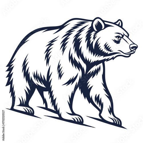 Illustration of a grizzly bear walking forward on its hind legs