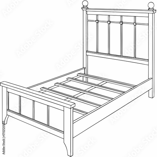 Clean Line Art Illustration of a Classic Wooden Bed Frame