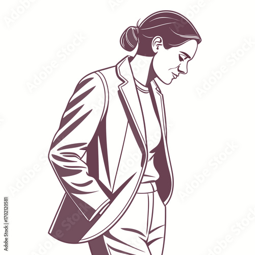 Elegant Woman in a Blazer, Pensive Pose