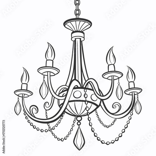 Elegant Chandelier Illustration Decorative Lighting Fixture Outline
