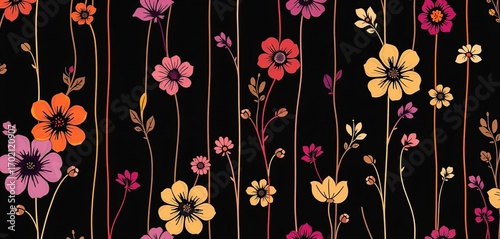 Elegant vertical floral lines, seamlessly repeating abstract hand-drawn design, flower, surface